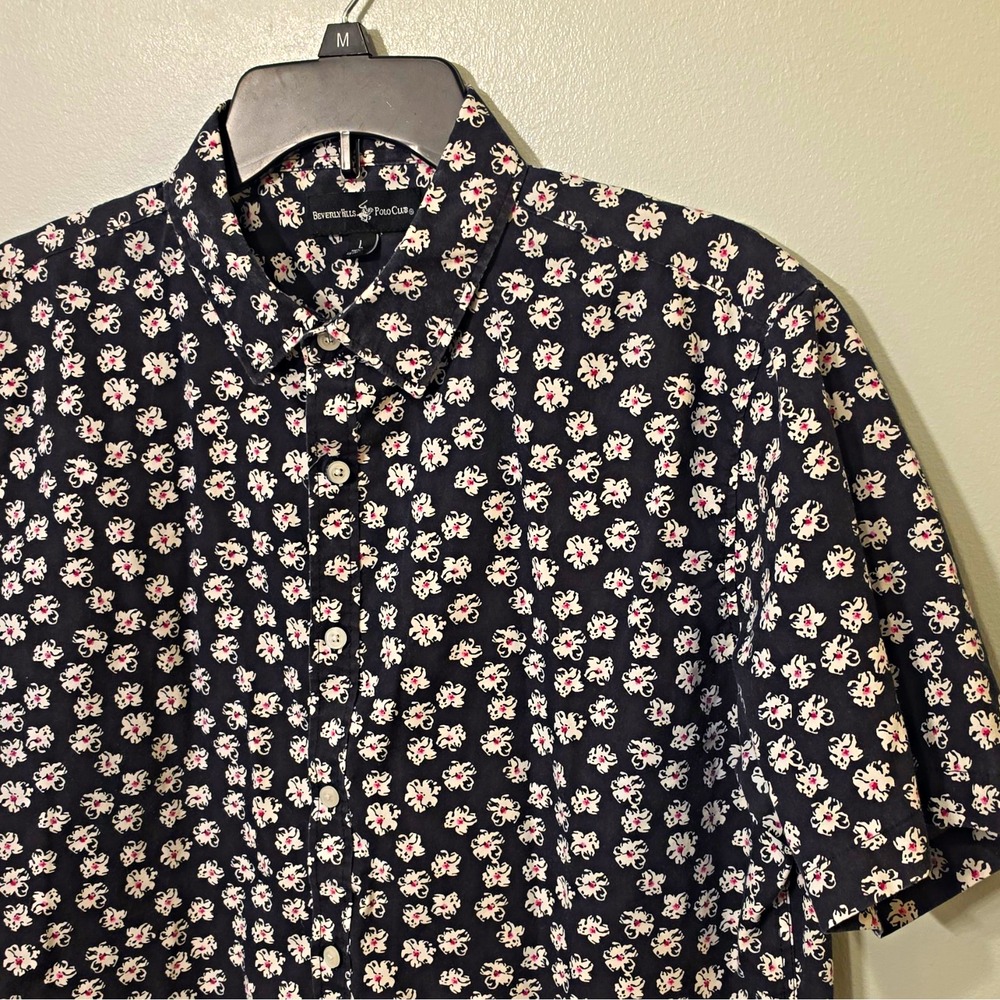 Beverly Hills Polo Club Men's Woven Cotton/Poly SS Button-Up Floral L #262